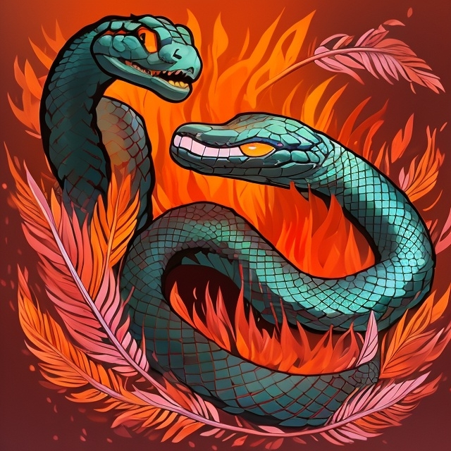 Prompt: Big Fire Snake, Feather Tonics, by Molly Santly