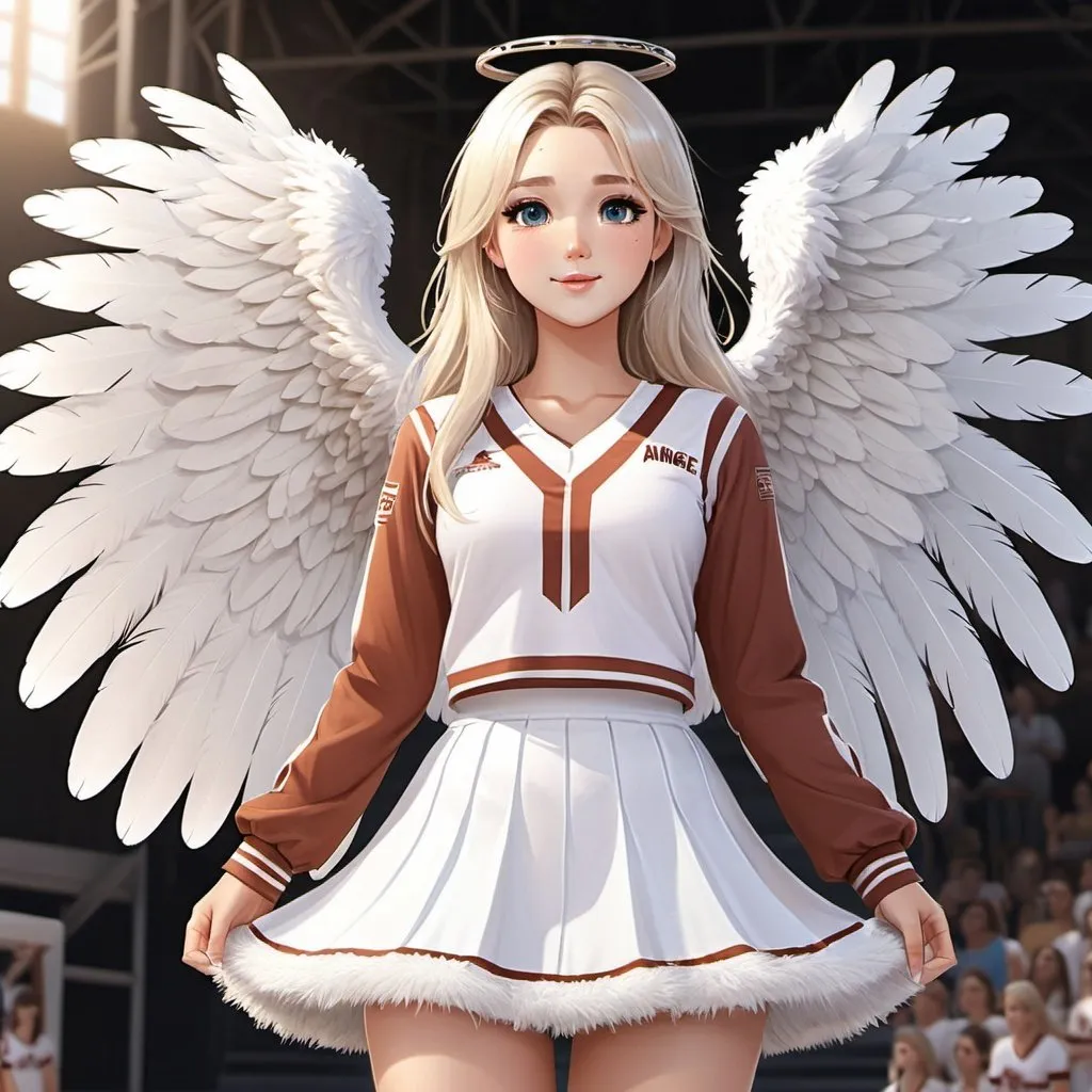 Prompt: V-Neck, White_Angel, Fair View Cheer, Feather Skirt, Pristine Makeup, Gloryhood, Devout Follower of Lord