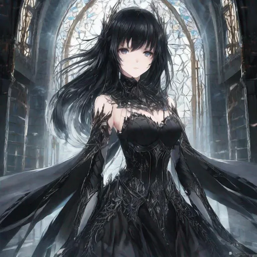 Prompt: Black_Hair, Anxi Tgeas, Horror Souls Princess, Slow Reverb, Anime, Special Ice Cage, High Definition, Perfect Formation of Evil