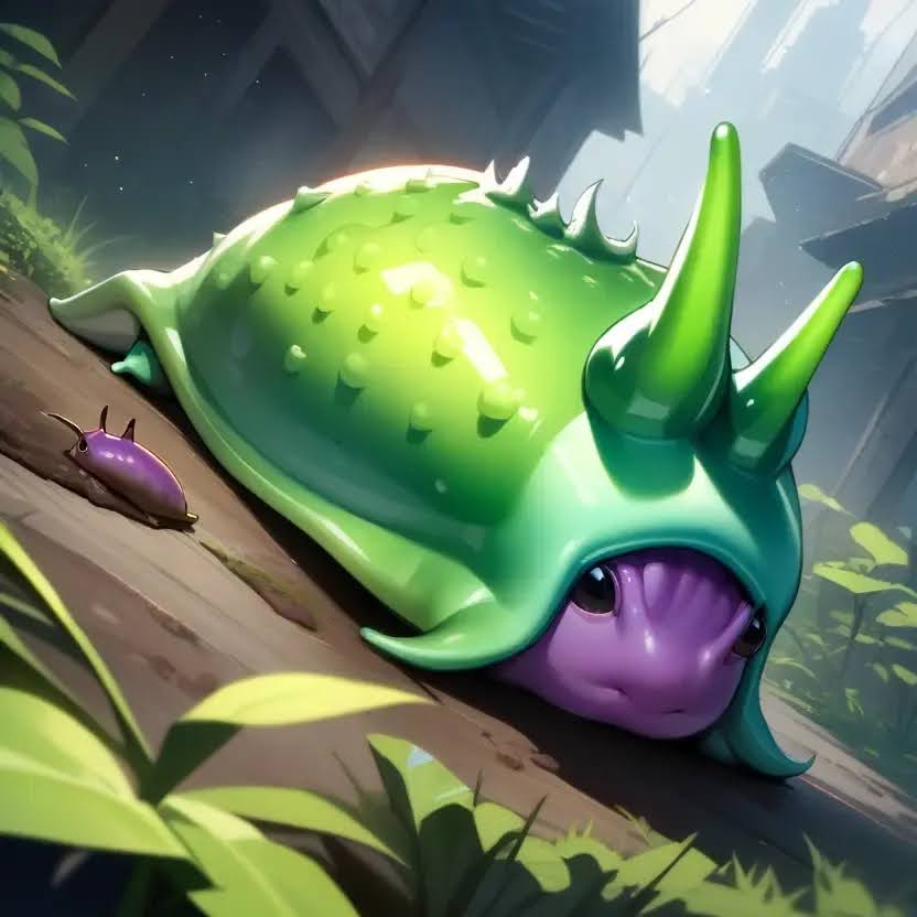 Prompt: slug, realistic biohazard neon green slug, carnivore slug, Dutch angle evil slug
