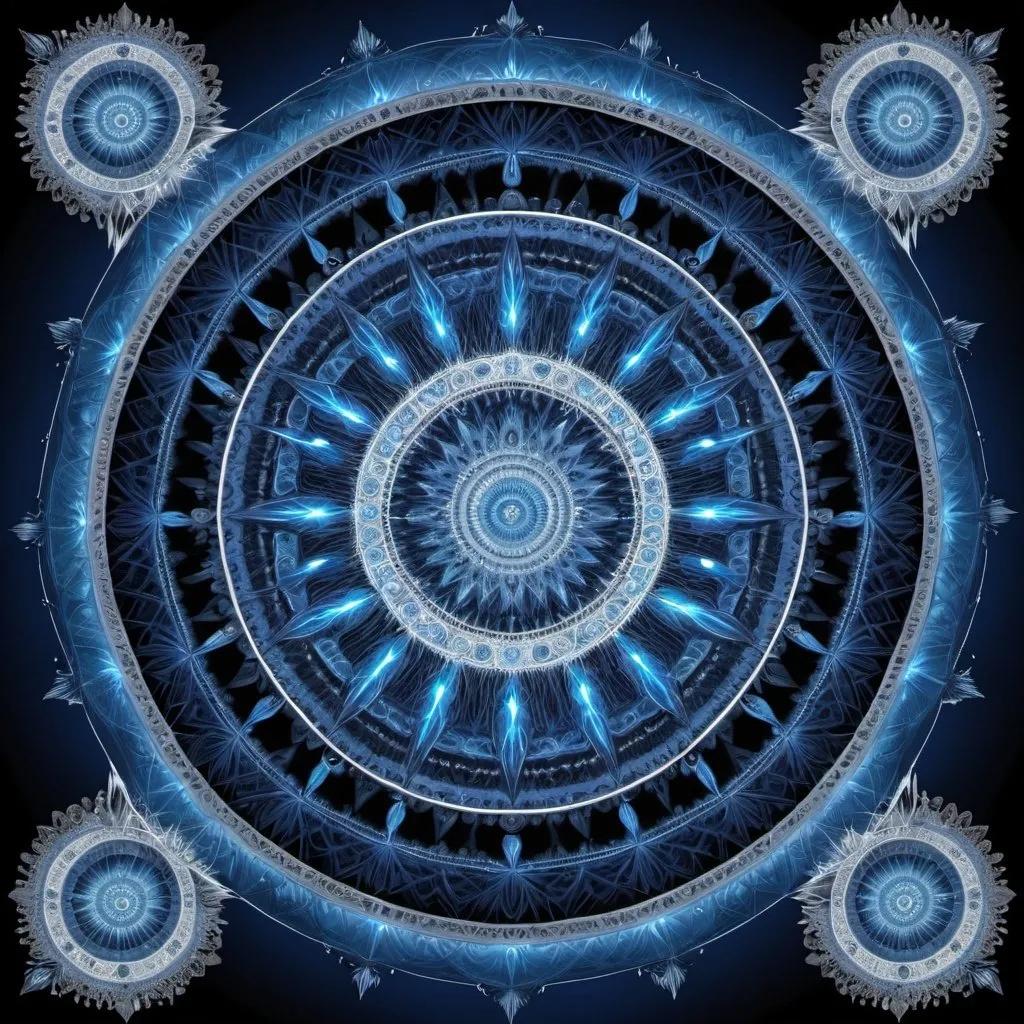 Prompt: Blue_Circada, System of Needles, Masterful Mandala, Curtain of de' Vantar