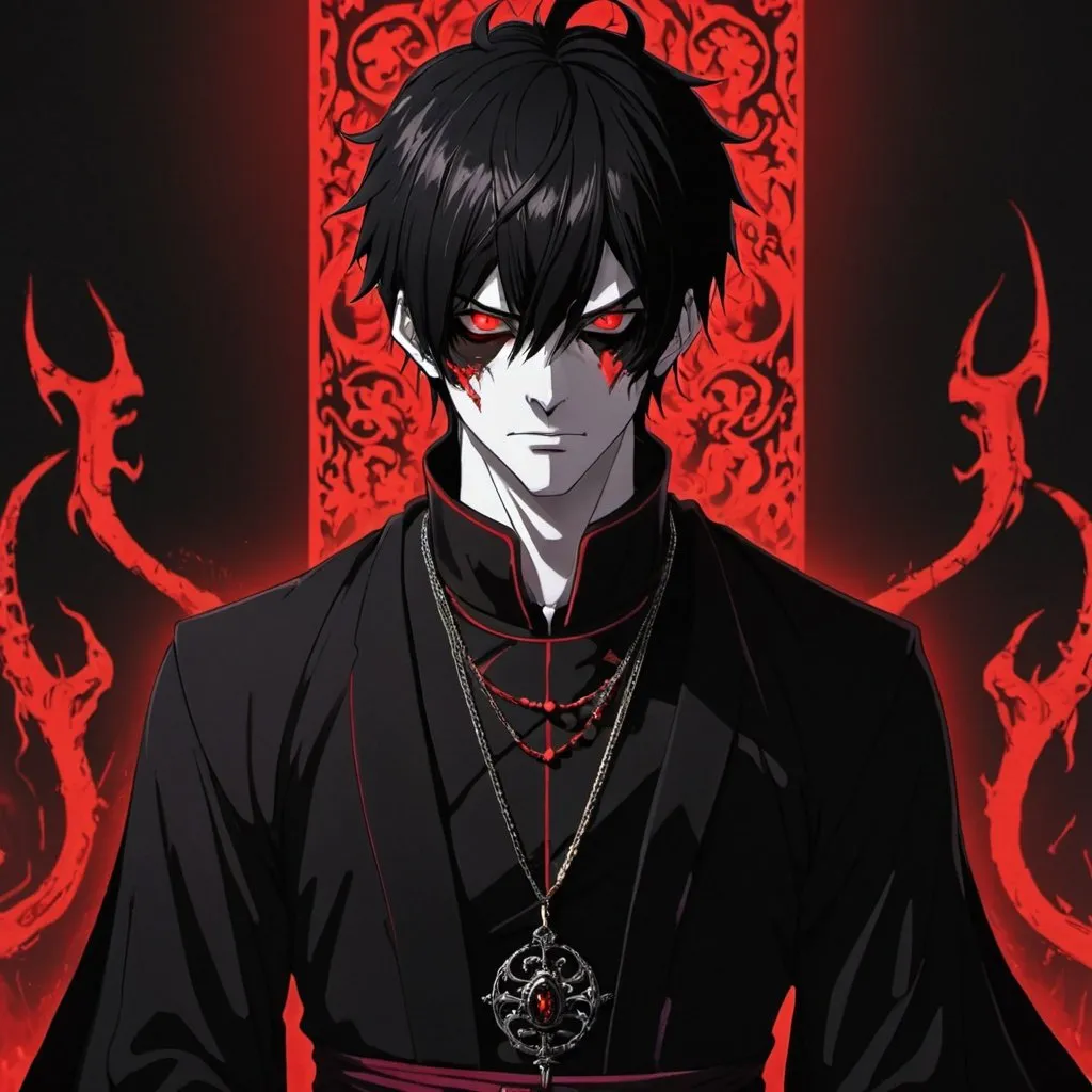 Red_Eyes, Male, Evil Demon, Swept Hair Bangs, Jet Bl...