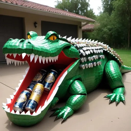 Prompt: Just Make a Large Fat Crocodile with Empty Beer Cans
