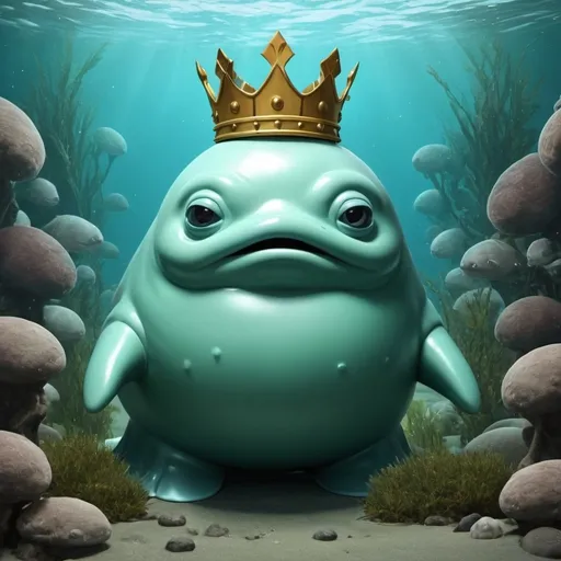 Prompt: Lord Blubber King, True Neutral, Stoic, Sheen, Aquatic Force, Grass Kelp Surround