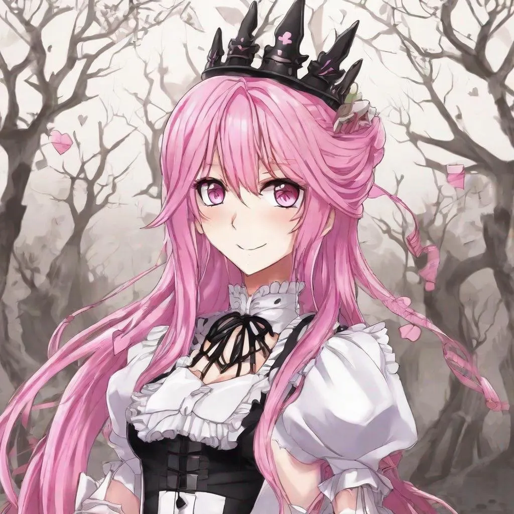 Prompt: Maid of Bones, Pink_Eyes, Pink_Hair, Author of Hearts, Bone Crown, All Knowing Necromancer Witch, Happy, Bones, Heat Clay Mix, Planted [Anime], Quiet Wisdom, Master Strategies, 