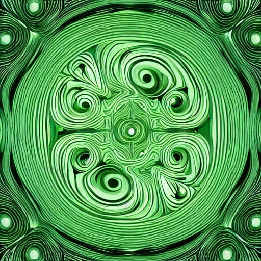 Prompt: Green Swirls, On Black Backdrop, by Macy Heag (Dizzy)