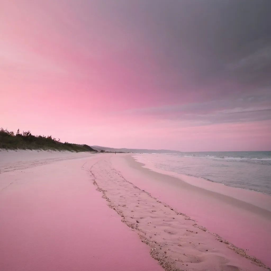 Prompt: Pink Sky, Grey Sand, Beautiful Beach, Empty