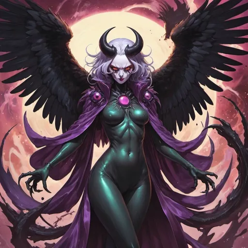 Prompt: Full Art Anime, Vulture Cosmic Kate, Great Sludge Toxic Demon. Draining Kiss, Emerged in Toxic Silk Sick Poison, Truly Evil Greed, Tasteless Abenmo