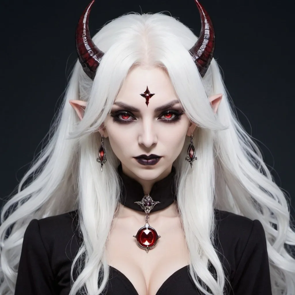 Prompt: White_Hair, Fang, Psychic Vampire, Malevolent Antichrist, Supreme Demoness, S-Rank Villain