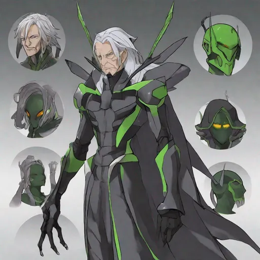 Prompt: Grey_Hair, Pastoral Warlock, Green-WarTorn Master, Long _Grey_Wasp Man, Anime, Fold Terror