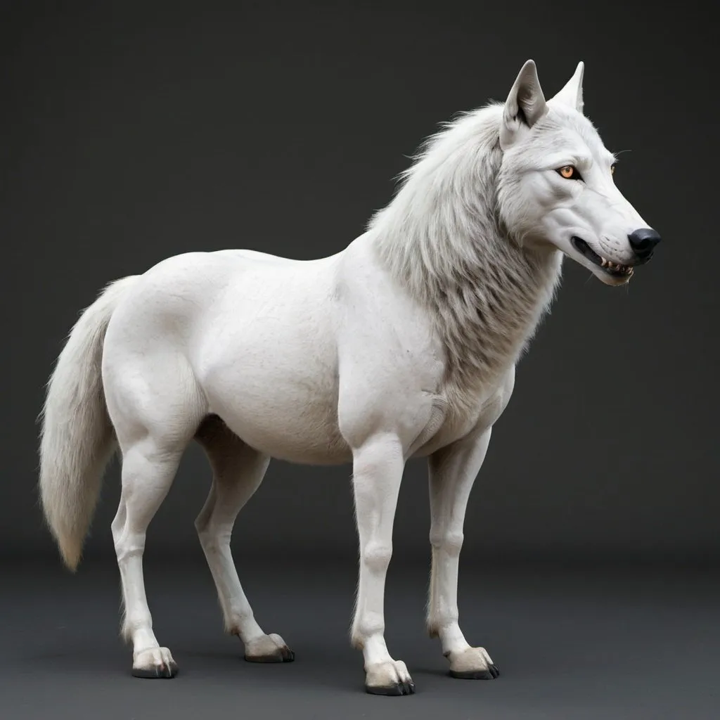 Prompt: A wolf horse hybrid, mixed well