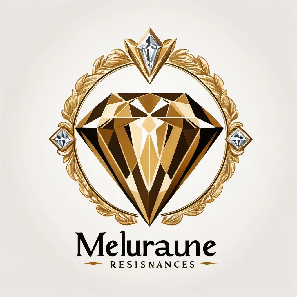 Prompt: a logo for a jewelry store with a gold diamond on it and the words meluraune slogan here, Bourgeois, harlem renaissance, luxury, a poster