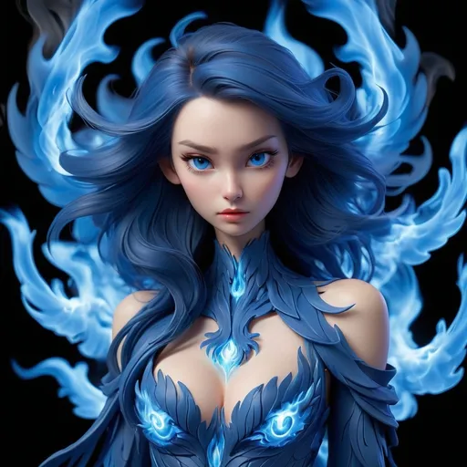 Prompt: <mymodel> Blue Phoenix just reborn with lively blue flames getting out of a vortex of sublime divine light