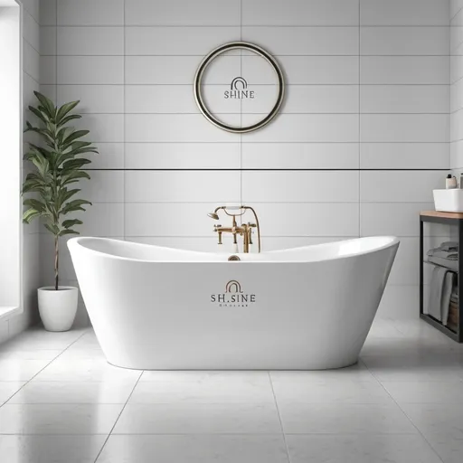 Prompt: create a circled classy and minimalistic logo for a bathtub reglazing business with shine and renew name. Put the name in the inside of the bathtub.
