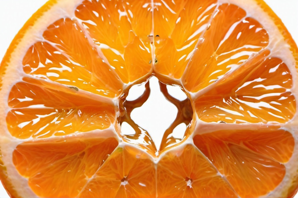 Prompt: Close-up of a juicy orange segment bursting open.