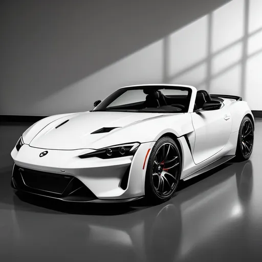 Prompt: 3/4 view of white sports car with blackout windows
