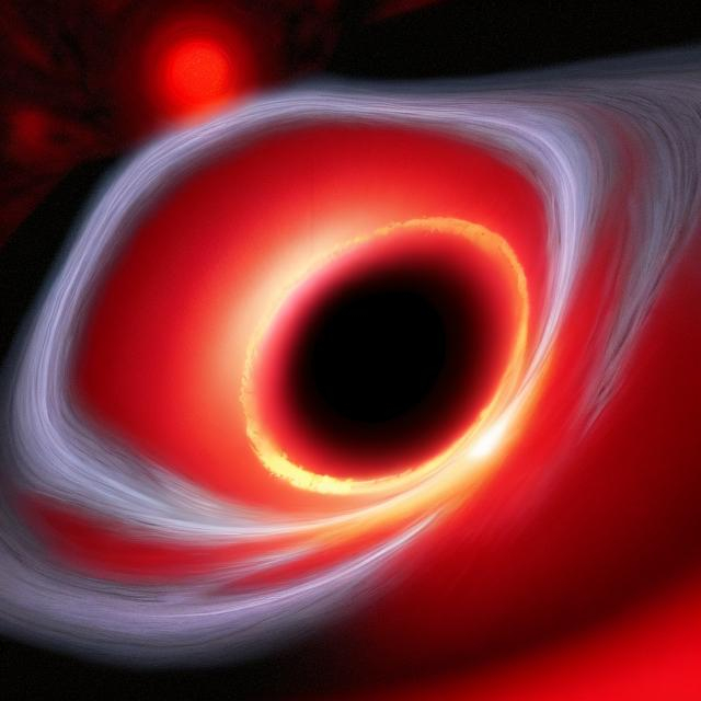 Prompt: create a black hole morphing into a red outskirt