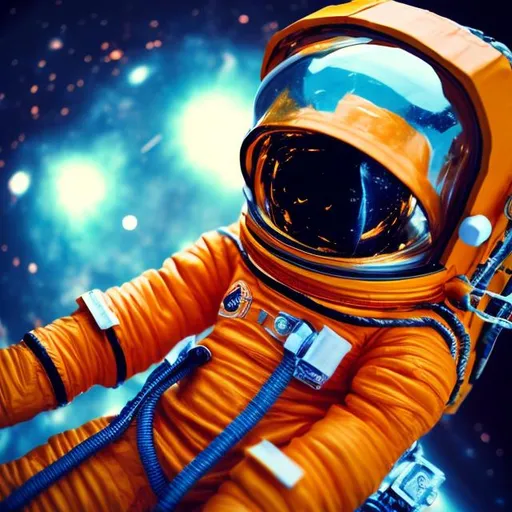 Prompt: orange astronaut in outer space 