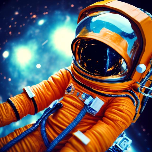 Prompt: orange astronaut in outer space 