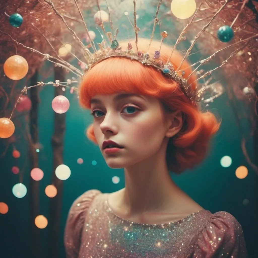 Prompt: surrealist style, fantastical, magical, unexpected, super detail, dreamy lo-fi photography, colorful shimmering, sparkle