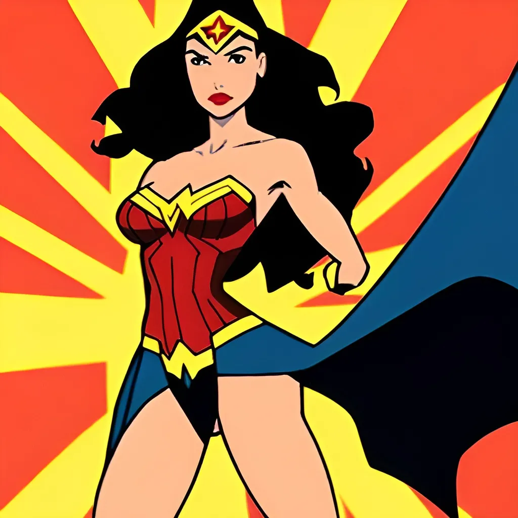 Prompt: full body Gal Gadot as Wonder Woman in the style of "Justice League Unlimited" cartoon by Bruce Timm