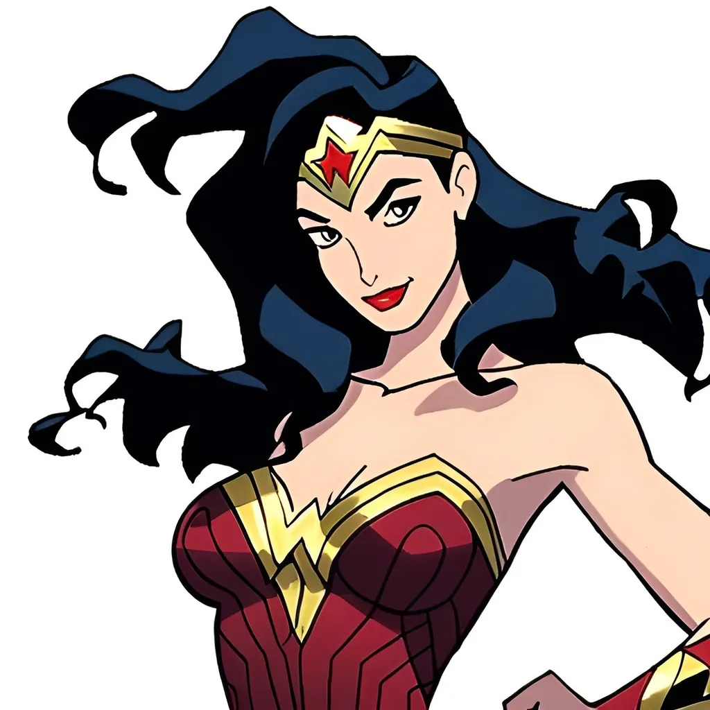 Prompt: Gal Gadot as Wonder Woman in the style of "Justice League Unlimited" cartoon by BRuce Timm