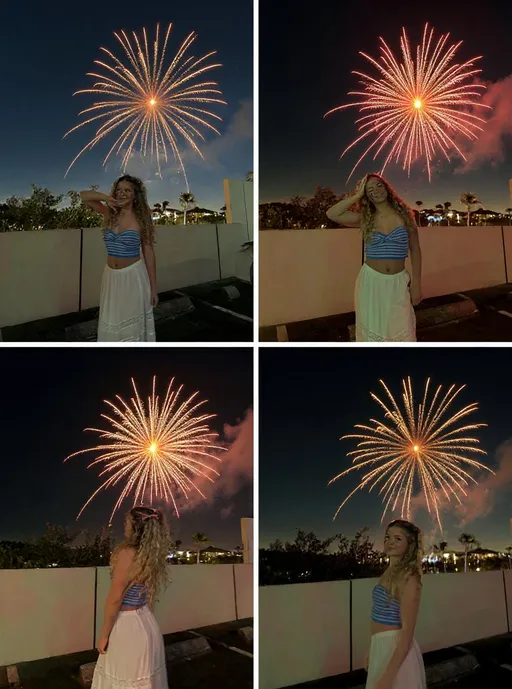 Prompt: put fireworks in the background I don’t want anything crazy but these are Fourth of July pictures
