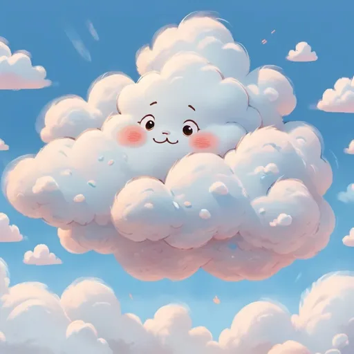 Prompt: light blue sky, a cute fluffy cloud, with a slight frown, floating in the sky