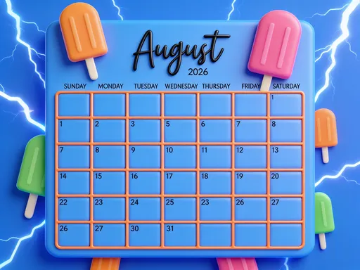 Prompt: 3d August blue lightning color calendar