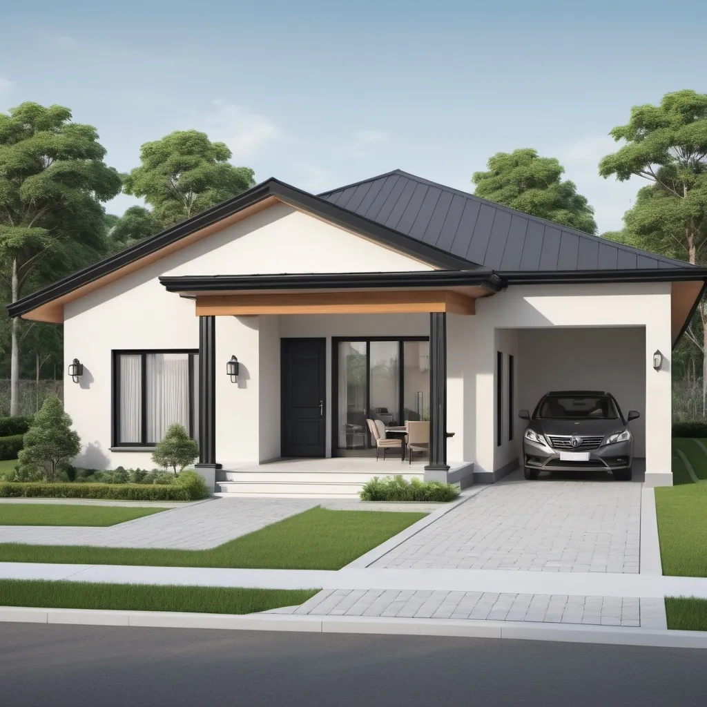 Prompt: high quality, detailed 2D vector illustration, modern, professional one-storey home floorplan, 3 bedrooms all en-suite, back veranda, entry porch, open kitchen, dynamic hip roof, professional style, detailed layout, top-notch, dynamic hip roof, spacious rooms, sleek design, elegant color scheme, professional, well-lit