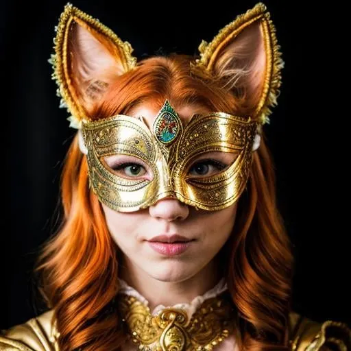 Prompt: Portrait of a ginger cat in a richly decorated masquerade mask. the mask has high detail and elegant style. the design creates an atmosphere of mystery, fantasy, and magic.