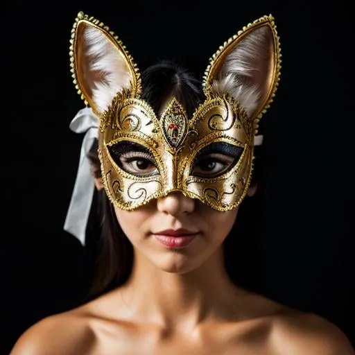 Prompt: Portrait of a cat in a richly decorated masquerade mask. the mask has high detail and elegant style. the design creates an atmosphere of mystery, fantasy, and magic.