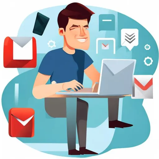 Prompt: Vector image of a man using gmail
