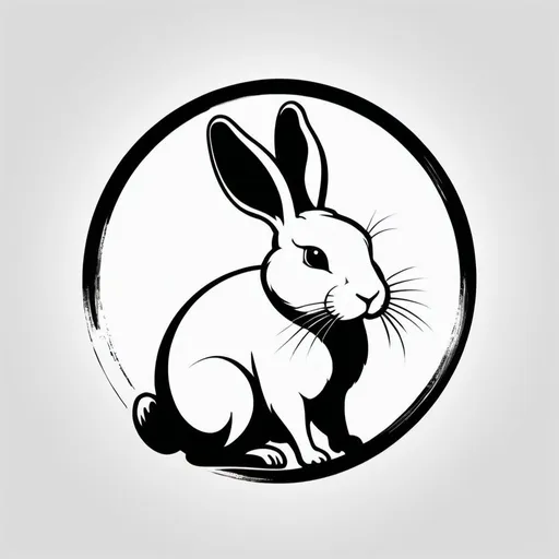 Prompt: Un logo en noir et blanc représentant un lapin tout noir sur un fond blanc debout sur deux pattes 
en train de faire de la maçonnerie . Le design doit être stylisé et contenu dans un cercle calligraphié au pinceau à la japonaise.

