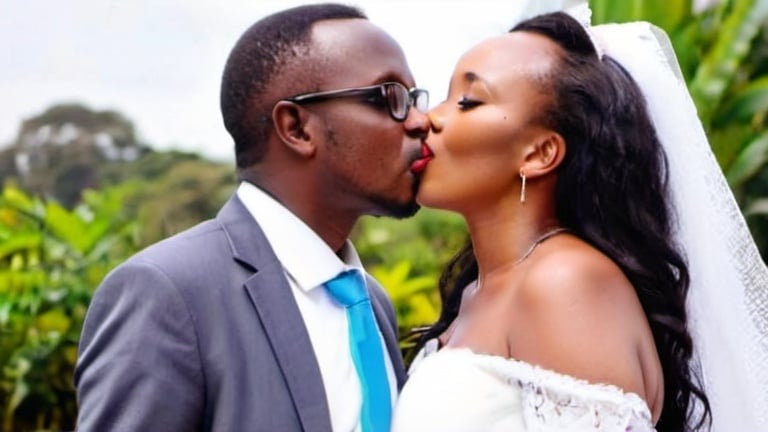 Prompt: thee narams kissing his wife Lucy wanjiku

