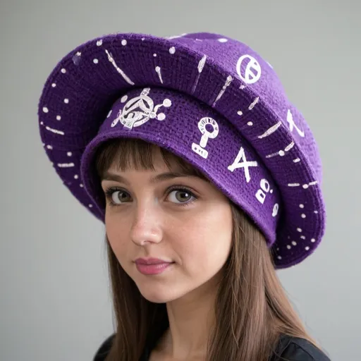 Prompt: 
purple hat made of dots, brackets and symbols