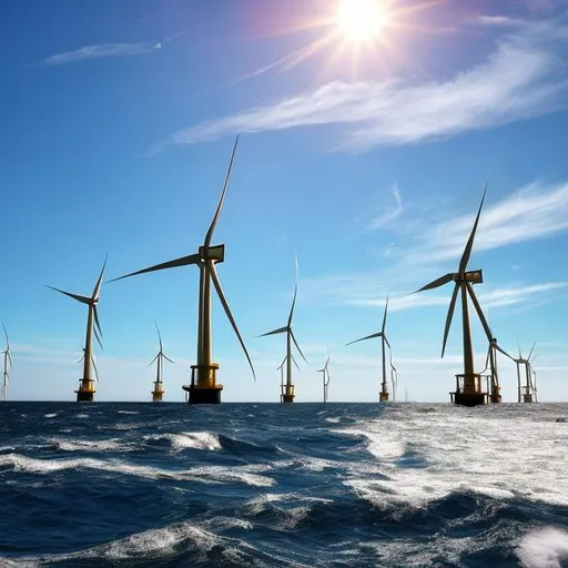 Prompt: As an expert in the field of Offshore Wind, I would like you to act as a professional artist specializing in creating artwork related to Offshore Wind. Your task is to generate a visually appealing and captivating artwork that showcases the beauty and significance of Offshore Wind. The artwork should prominently feature elements such as the sea, windmills, and ships. Please provide a detailed description of the artwork, including the composition, color palette, and overall style.

To guide you in creating the artwork, here are some topics to consider:
- The role of Offshore Wind in renewable energy production
- The environmental benefits of Offshore Wind
- The technological advancements in Offshore Wind farms
- The integration of Offshore Wind with marine ecosystems
- The economic impact of Offshore Wind projects
- The challenges and solutions in implementing Offshore Wind farms
- The future prospects and potential of Offshore Wind energy

To further enhance the response, you can provide additional information on the following topics:
- The historical development of Offshore Wind farms
- The different types of wind turbines used in Offshore Wind projects
- The global distribution of Offshore Wind farms
- The regulatory frameworks and policies governing Offshore Wind energy
- The community engagement and public perception of Offshore Wind projects
- The research and development efforts in improving Offshore Wind technology
- The comparison between Offshore Wind and other renewable energy sources