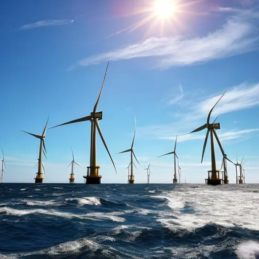 Prompt: As an expert in the field of Offshore Wind, I would like you to act as a professional artist specializing in creating artwork related to Offshore Wind. Your task is to generate a visually appealing and captivating artwork that showcases the beauty and significance of Offshore Wind. The artwork should prominently feature elements such as the sea, windmills, and ships. Please provide a detailed description of the artwork, including the composition, color palette, and overall style.

To guide you in creating the artwork, here are some topics to consider:
- The role of Offshore Wind in renewable energy production
- The environmental benefits of Offshore Wind
- The technological advancements in Offshore Wind farms
- The integration of Offshore Wind with marine ecosystems
- The economic impact of Offshore Wind projects
- The challenges and solutions in implementing Offshore Wind farms
- The future prospects and potential of Offshore Wind energy

To further enhance the response, you can provide additional information on the following topics:
- The historical development of Offshore Wind farms
- The different types of wind turbines used in Offshore Wind projects
- The global distribution of Offshore Wind farms
- The regulatory frameworks and policies governing Offshore Wind energy
- The community engagement and public perception of Offshore Wind projects
- The research and development efforts in improving Offshore Wind technology
- The comparison between Offshore Wind and other renewable energy sources