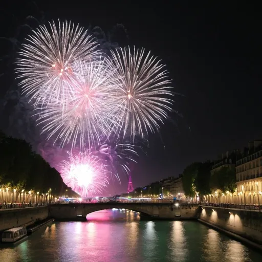 Prompt: quai de seine et feux d'artifice
