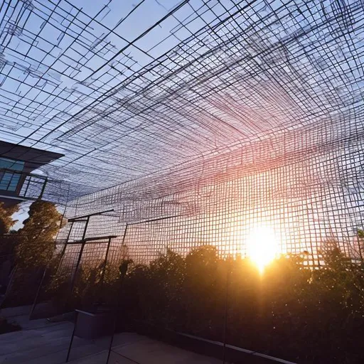 Prompt: wireframe backyard sunset
