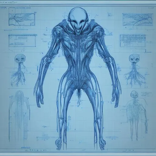 Prompt: blueprint wireframe alien ai 