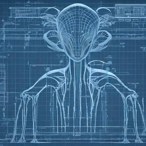 Prompt: blueprint wireframe alien ai 