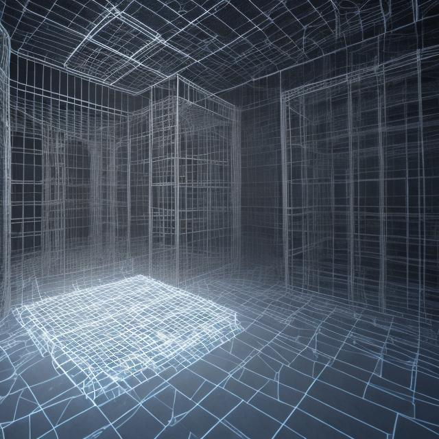Prompt: ultra real wireframe dungeon