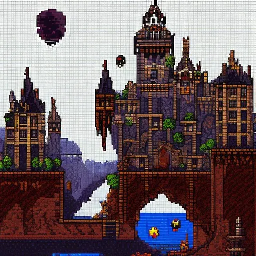 Prompt: castlevania ai landscape pixel art