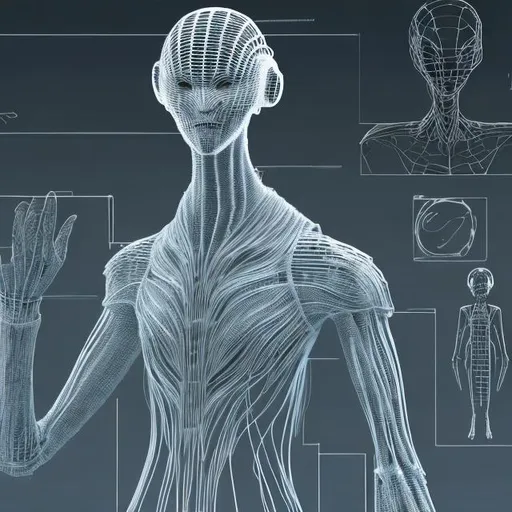 Prompt: wireframe digital alien ai 