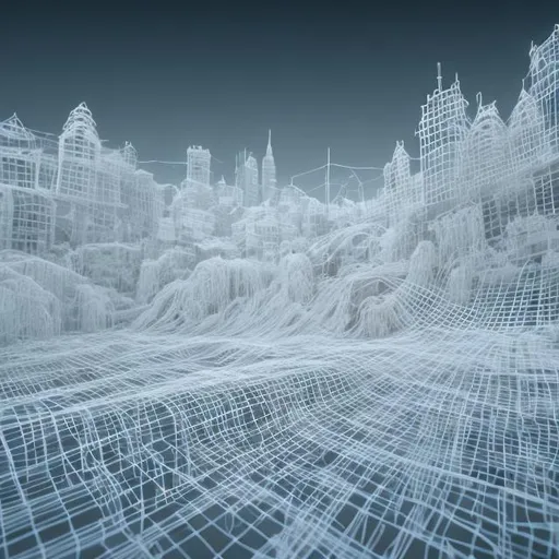 Prompt: wireframe ghost landscape