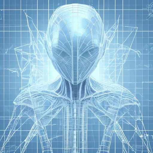 Prompt: wireframe alien hexagram blueprint