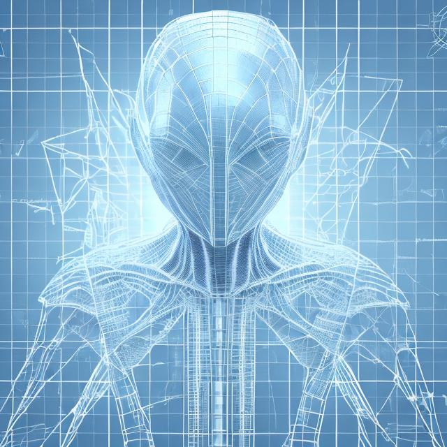 Prompt: wireframe alien hexagram blueprint