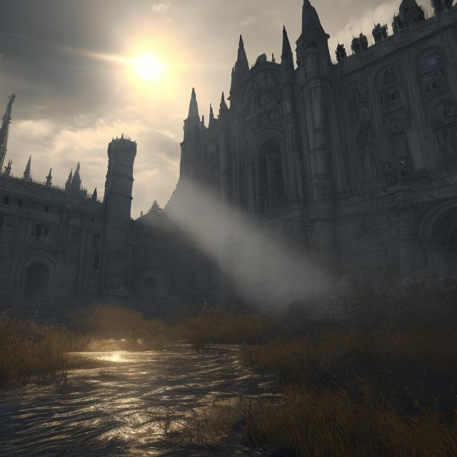 Prompt: dark souls, ai, landscape, realistic, god rays, city