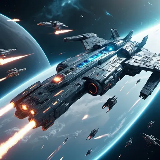 Prompt: Futuristic space battle with razors, high quality, 4k, ultra-detailed, professional, sci-fi, futuristic, intense action, detailed weaponry, dynamic composition, space setting, dramatic lighting, epic battle scene, detailed spacecraft, sleek design, atmospheric effects, intense and vibrant colors, action-packed, high-res, epic futuristic battle scene